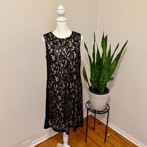 Scarlett | Sequined Black and Tan Sheath Midi Dress